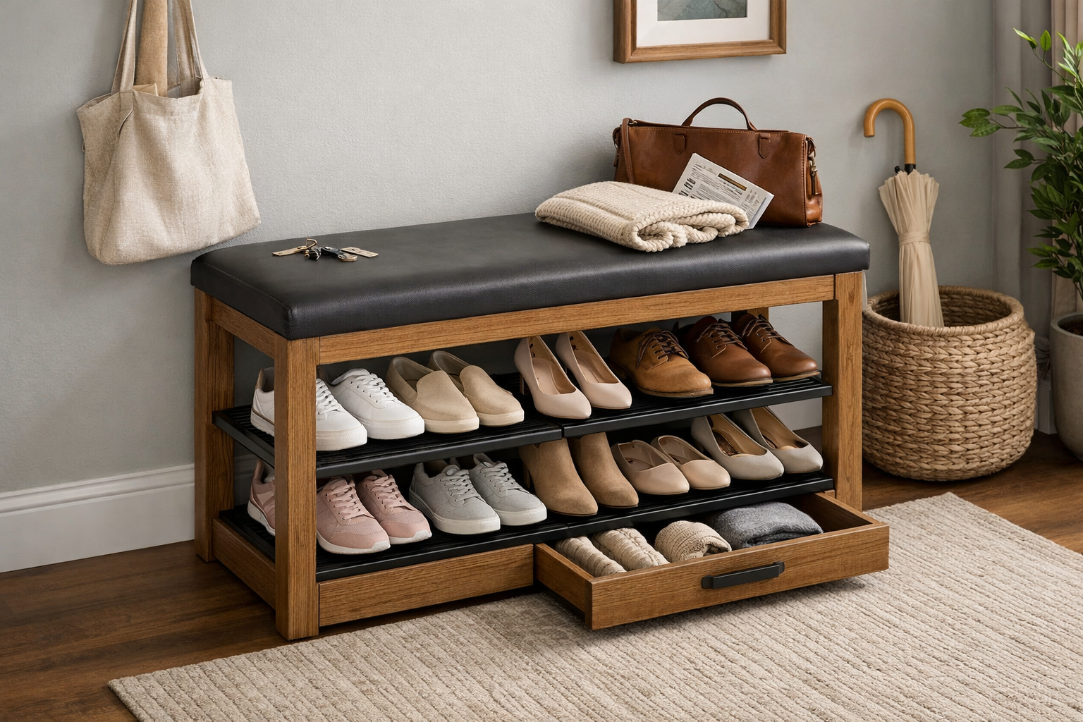 Shoes Rack with Seat Stylish & Space-Saving Storage